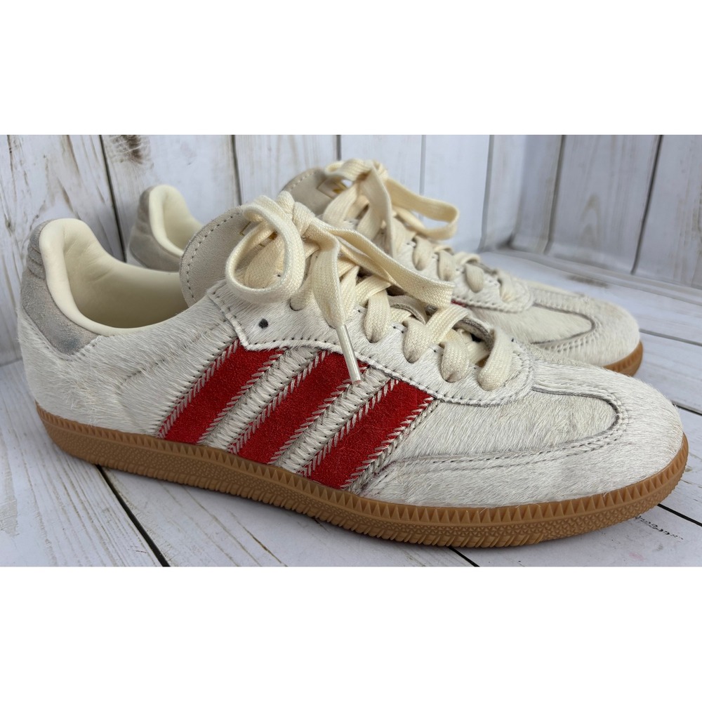 Adidas Samba Pony Hair Cream Red Suede Sneakers JS3935 Womens 8.5